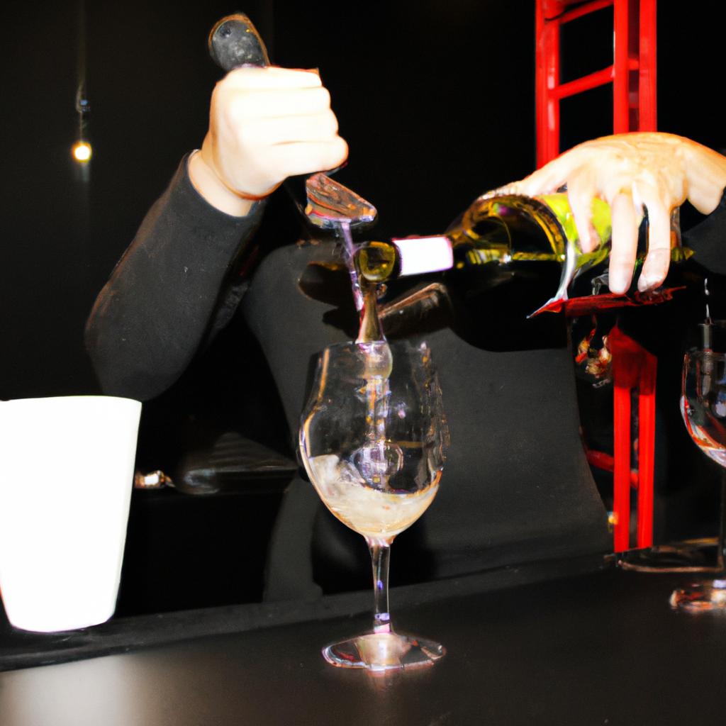 Person pouring wine at bar
