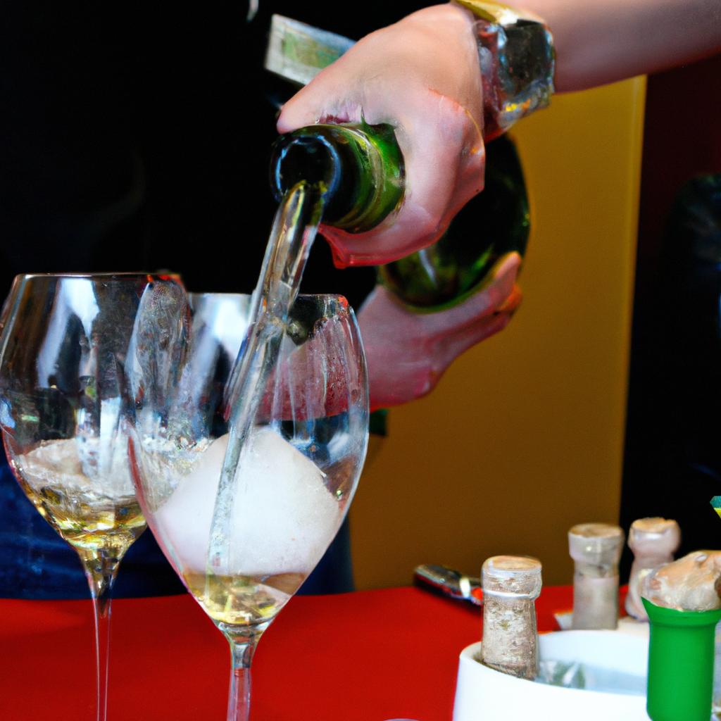 Person pouring sparkling wine samples