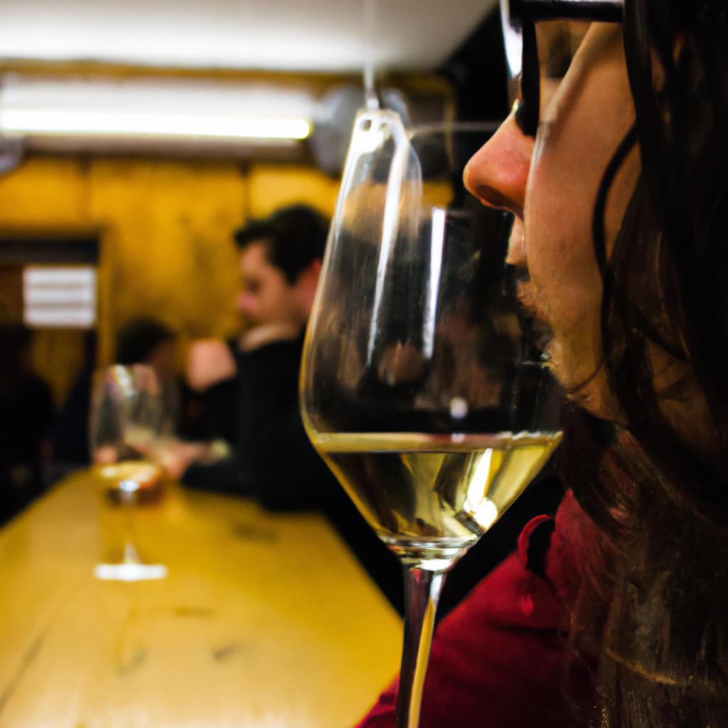 Person tasting wine in bar