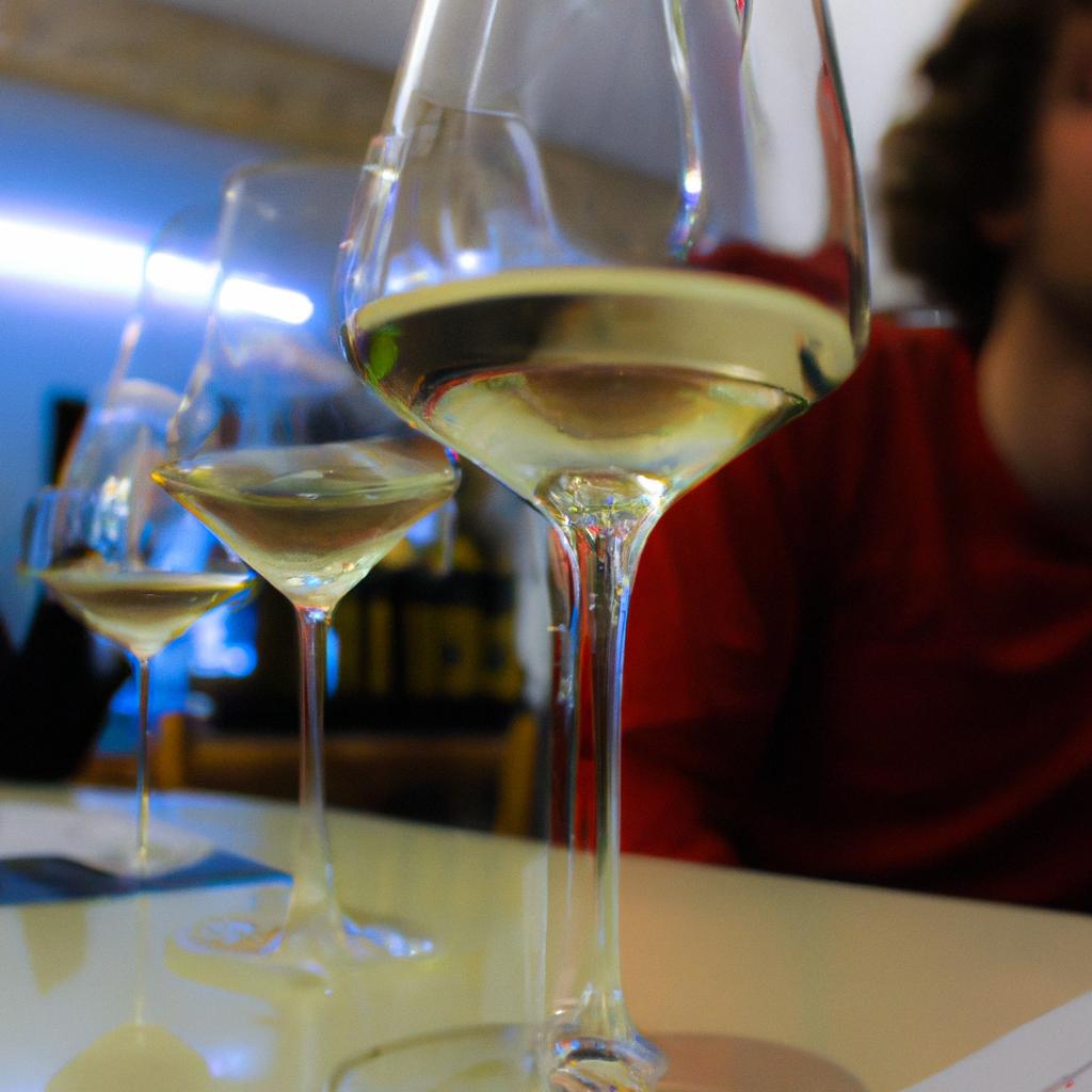 Person tasting white wines at bar